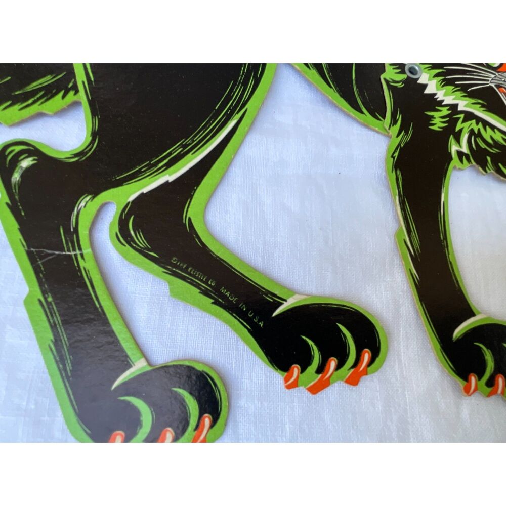 Vintage Beistle Halloween cat die cut scary black cat neon green outline GUC - Picture 3 of 4